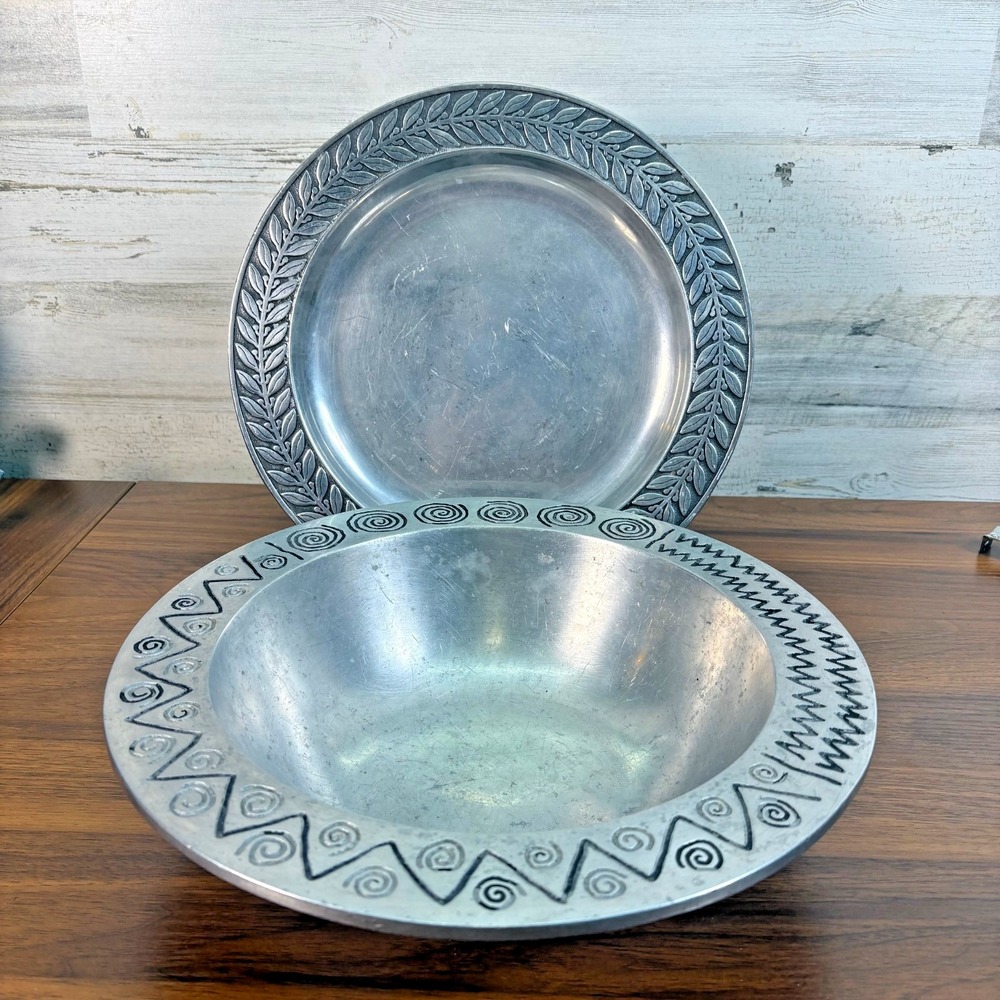 Vintage‎ Wilton Armetale Reggae Serving Bowl 12" and Serving Platter 12" LG